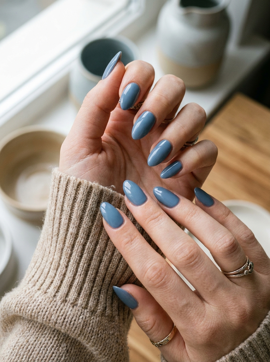 Dusty Blue Almond Nails